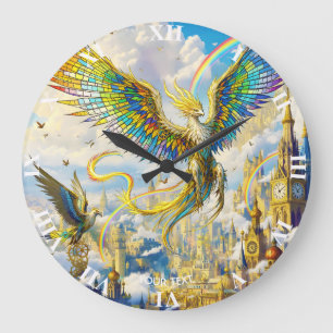 Fantasy Cute Steampunk Griffin City Large Clock
