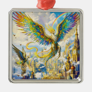 Fantasy Cute Steampunk Griffin City Metal Ornament