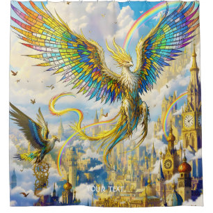 Fantasy Cute Steampunk Griffin City Shower Curtain