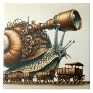 Fantasy Cute Steampunk Snail Train Ceramic Tile