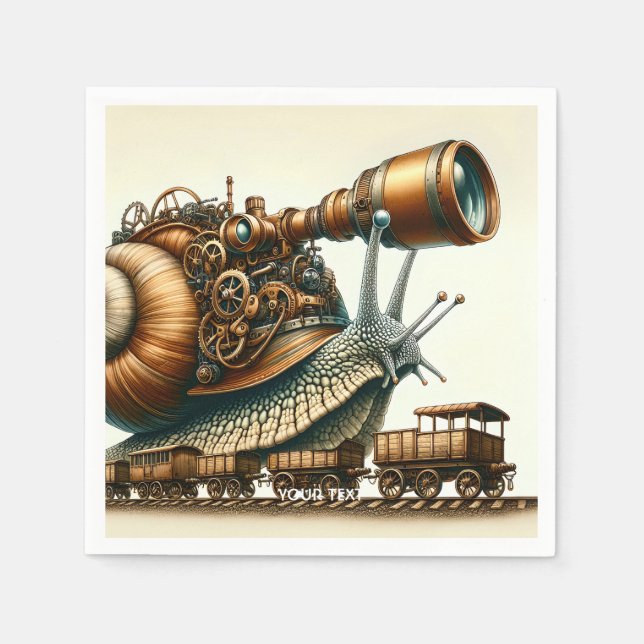 Fantasy Cute Steampunk Snail Train Napkin (Front)