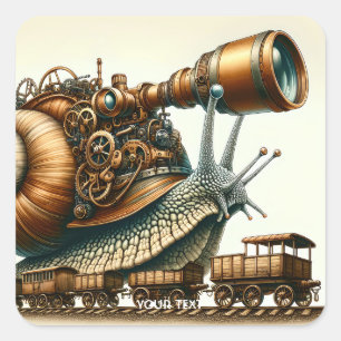 Fantasy Cute Steampunk Snail Train Square Sticker