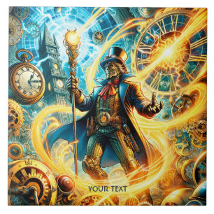 Fantasy Cute Steampunk Time Wizard Ceramic Tile