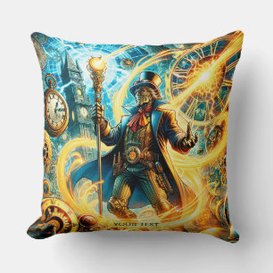 Fantasy Cute Steampunk Time Wizard Cushion