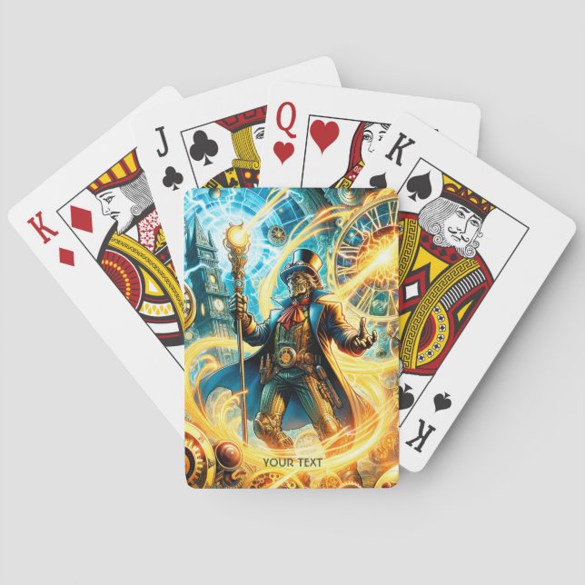 Fantasy Cute Steampunk Time Wizard Playing Cards (Back)