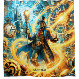 Fantasy Cute Steampunk Time Wizard Shower Curtain