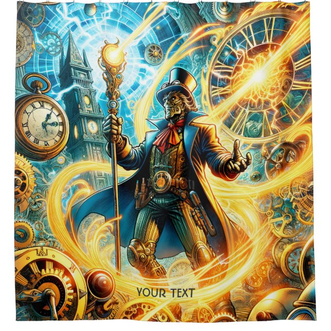 Fantasy Cute Steampunk Time Wizard Shower Curtain (Front)