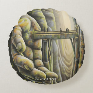 Fantasy Cute Stone Hand Bridge Round Cushion