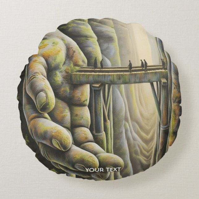 Fantasy Cute Stone Hand Bridge Round Cushion (Front)