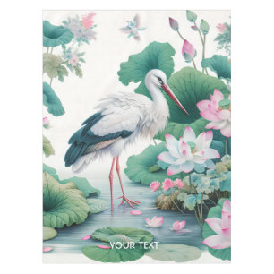 Fantasy Cute Stork Flowers Lake Tablecloth