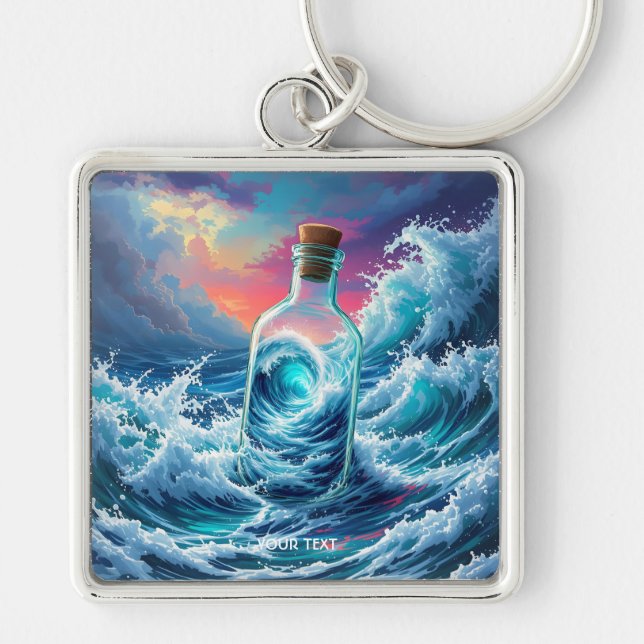 Fantasy Cute Storm Bottle Ocean Key Ring (Front)