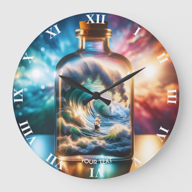Fantasy Cute Storm In Bottle Large Clock (Front)