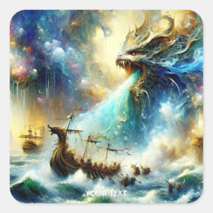 Fantasy Cute Storm Sea Ship Square Sticker