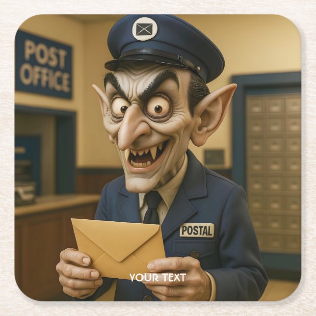 Fantasy Cute  Strange Postal Worker Square Paper Coaster (Front)
