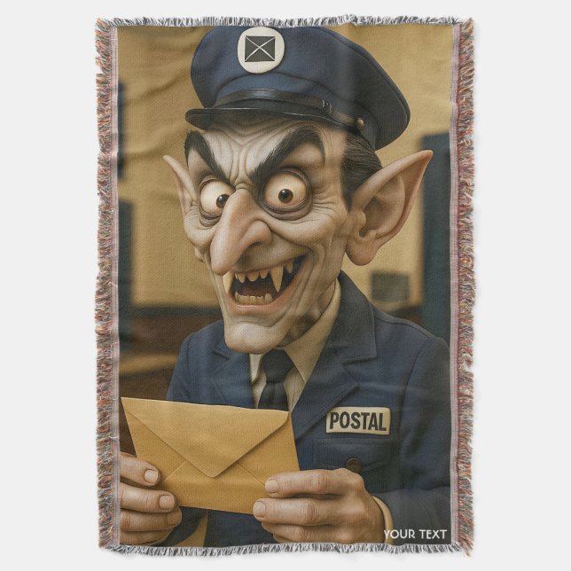 Fantasy Cute  Strange Postal Worker Throw Blanket (Front Vertical)