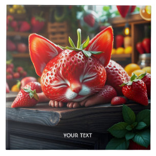 Fantasy Cute Strawberry Lovely Kitten Ceramic Tile