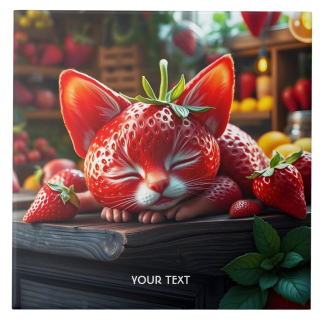 Fantasy Cute Strawberry Lovely Kitten Ceramic Tile (Front)