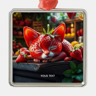 Fantasy Cute Strawberry Lovely Kitten Metal Ornament