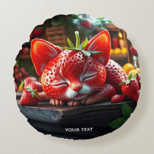 Fantasy Cute Strawberry Lovely Kitten Round Cushion