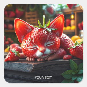 Fantasy Cute Strawberry Lovely Kitten Square Sticker