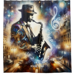 Fantasy Cute Street Musician Saxophone Shower Curtain