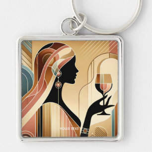 Fantasy Cute Striking Woman Profile Key Ring