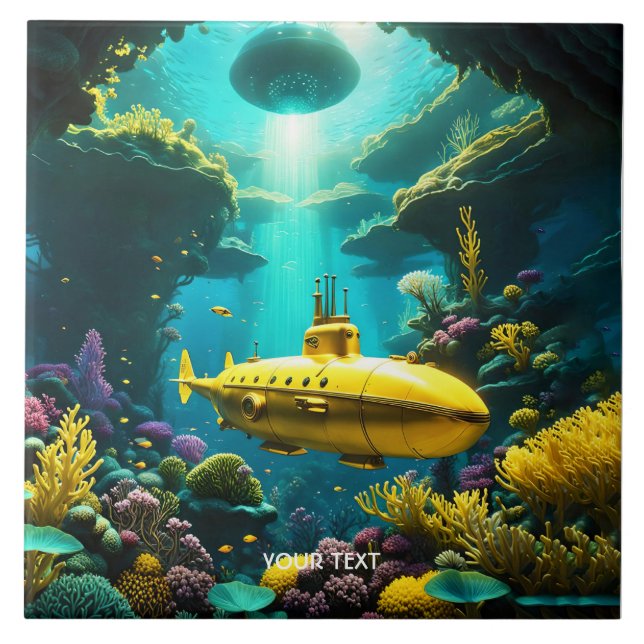 Fantasy Cute Submarine Sea Plants Ceramic Tile (Front)