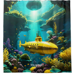 Fantasy Cute Submarine Sea Plants Shower Curtain