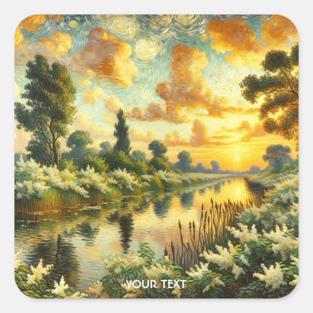 Fantasy Cute Summer Trees Landscape Square Sticker (Front)