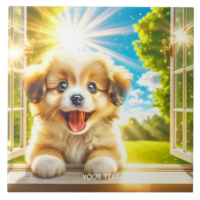 Fantasy Cute Sun Baby Dog Ceramic Tile (Front)