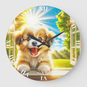 Fantasy Cute Sun Baby Dog Large Clock