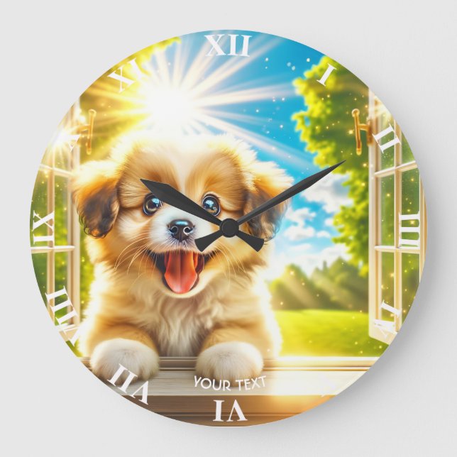 Fantasy Cute Sun Baby Dog Large Clock (Front)