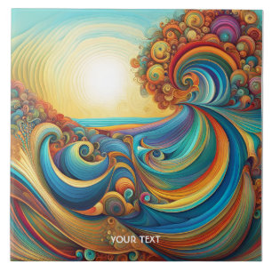 Fantasy Cute Sunrise Waves Beach Ceramic Tile