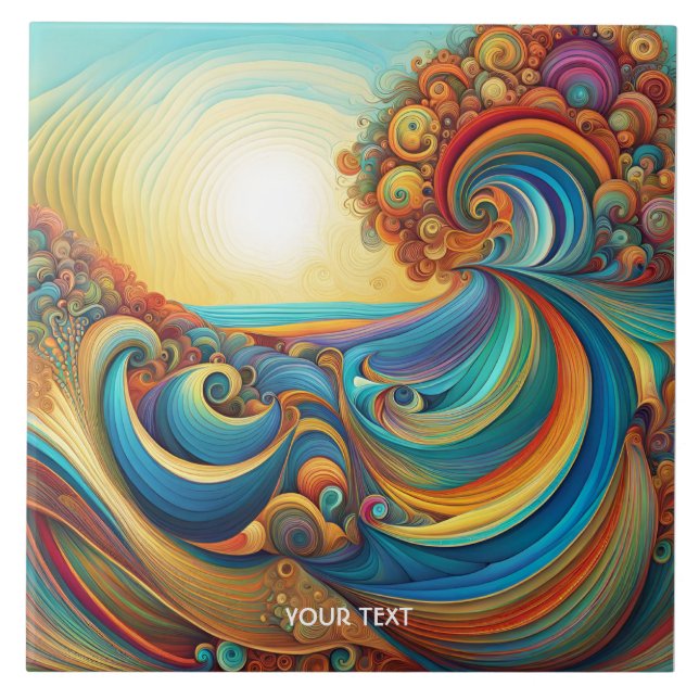 Fantasy Cute Sunrise Waves Beach Ceramic Tile (Front)