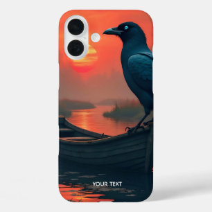 Fantasy Cute Sunset Boat Raven iPhone 16 Plus Case