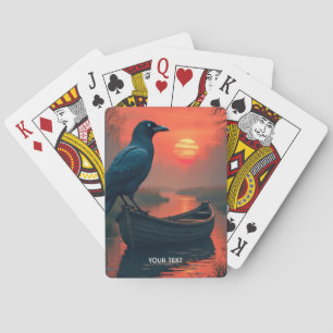 Fantasy Cute Sunset Boat Raven Playing Cards