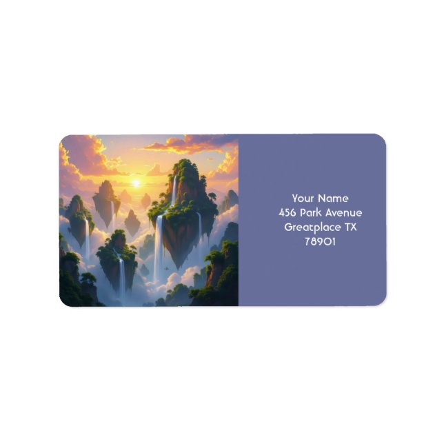 Fantasy Cute Sunset Islands Waterfalls Label (Front)