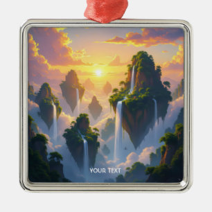 Fantasy Cute Sunset Islands Waterfalls Metal Ornament