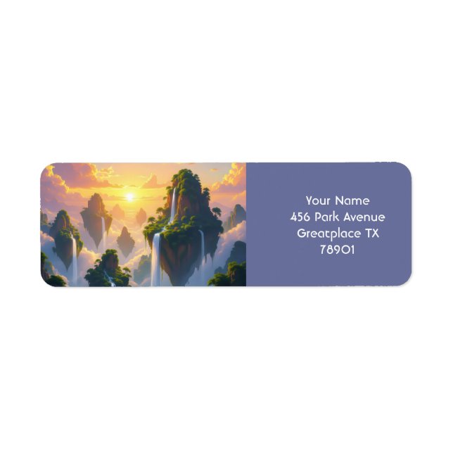 Fantasy Cute Sunset Islands Waterfalls Return Address Label (Front)