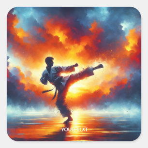 Fantasy Cute Sunset Karate Fighter Square Sticker