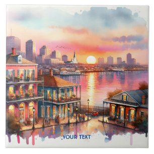Fantasy Cute Sunset New Orleans View Ceramic Tile