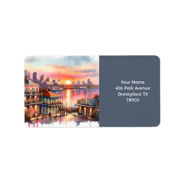 Fantasy Cute Sunset New Orleans View Label (Front)