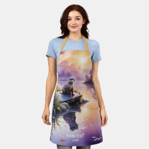 Fantasy Cute Sunset Purple Lake Apron