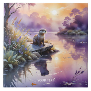 Fantasy Cute Sunset Purple Lake Ceramic Tile