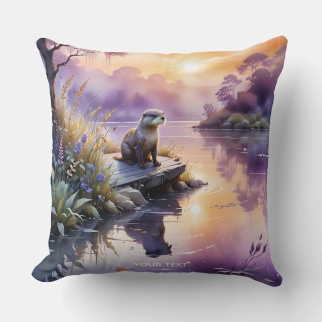 Fantasy Cute Sunset Purple Lake Cushion (Front)