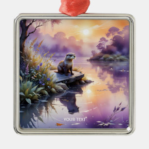 Fantasy Cute Sunset Purple Lake Metal Ornament
