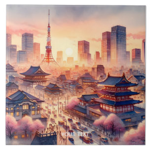 Fantasy Cute Sunset Tokyo View Ceramic Tile