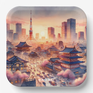 Fantasy Cute Sunset Tokyo View Paper Plate