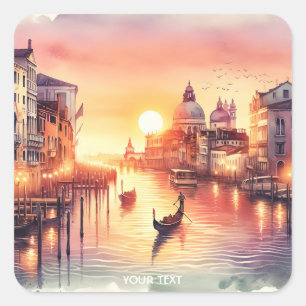 Fantasy Cute Sunset Venice View Square Sticker