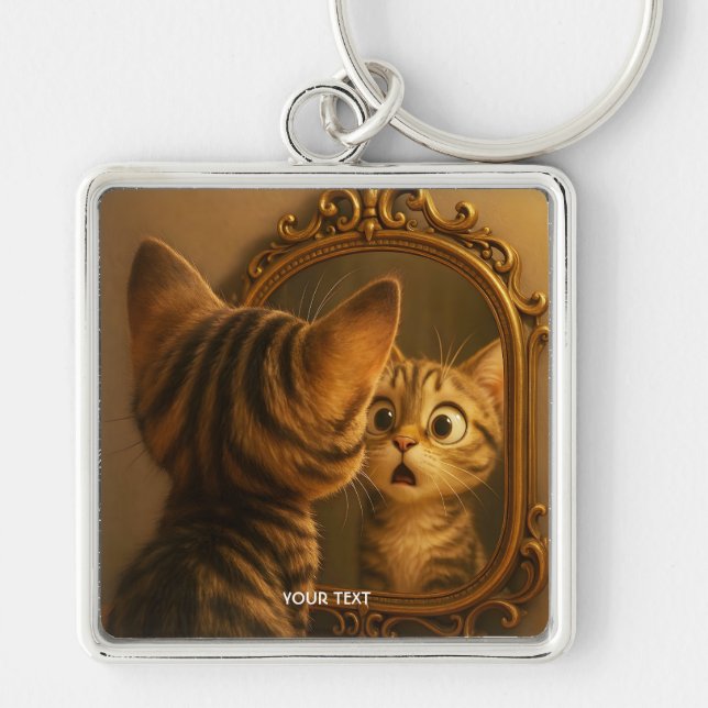 Fantasy Cute Surprised Cat Mirror Key Ring (Front)